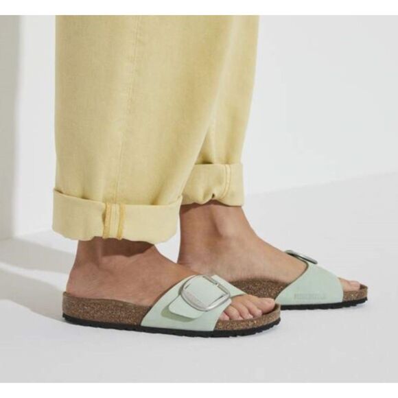 Birkenstock Madrid Big Buckle Matcha Green Nubuck Leather Slide Sandals EU40 NIB - Picture 12 of 14